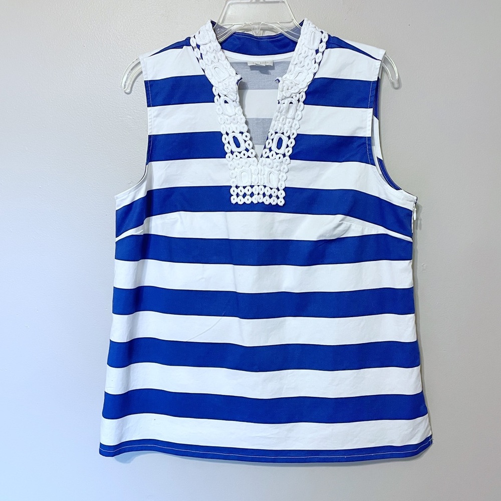 Talbots Sleeveless Striped Lace V-Neck Top Sz M